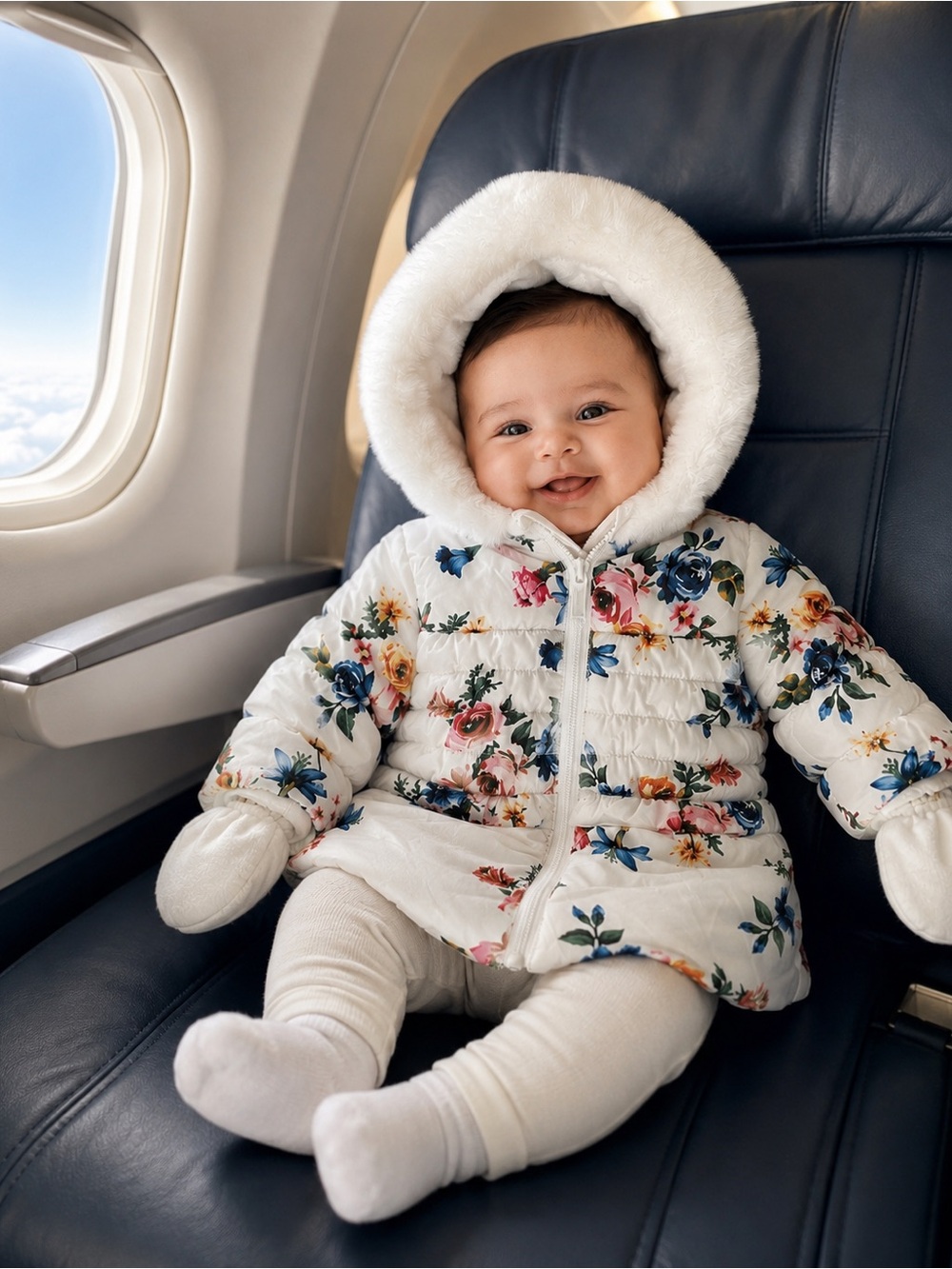 NWT Rothschild Baby Girl Winter White Floral Puffer Coat Gloves 3-6M Retails $60